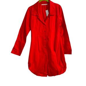 209 WST Women's Tomato Red Button Down Bubbled Dress Tunic NWT